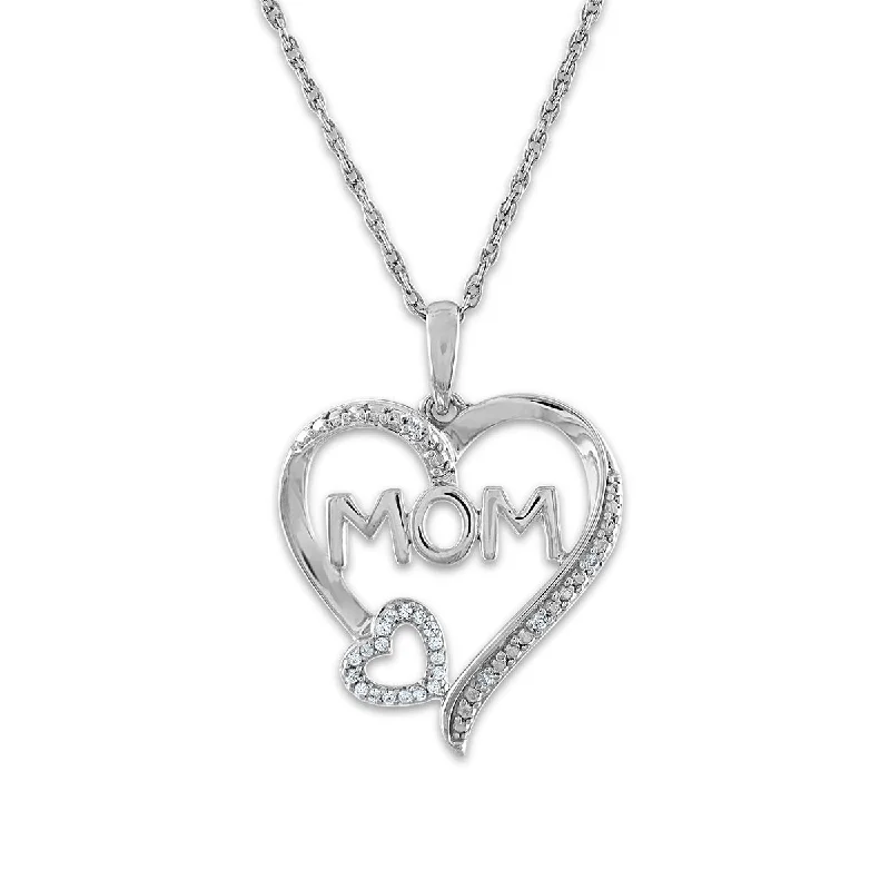 1/20 CTW Diamond Mom Heart 18-inch Pendant in 10KT White Gold