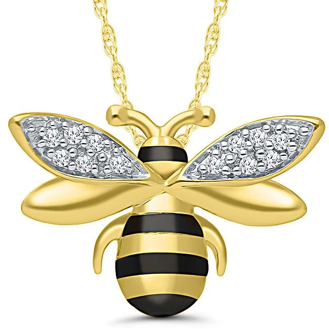 1/30 CTW Diamond Honey Bee Pendant in Gold Plated Sterling Silver