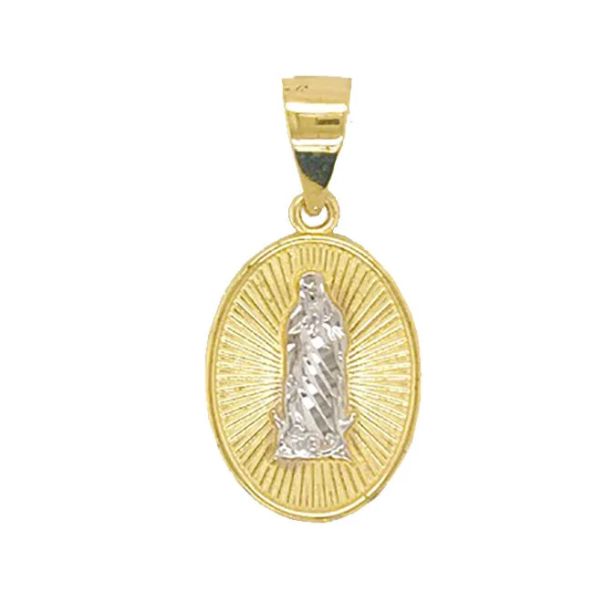 10KT White and Yellow Gold Guadalupe 2-Sided Praying Hands Pendant. Chain not Included