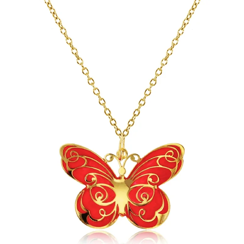 10KT Yellow Gold 20X25MM 18-inch Butterfly Enamel Pendant