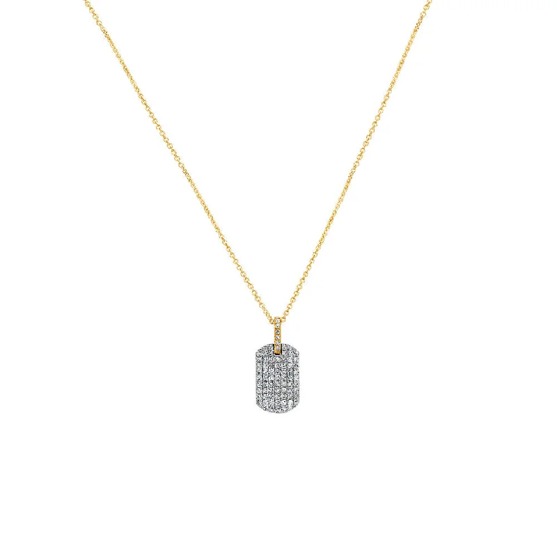 14 Karat Yellow Gold Diamond Pave Dog Tag Pendant