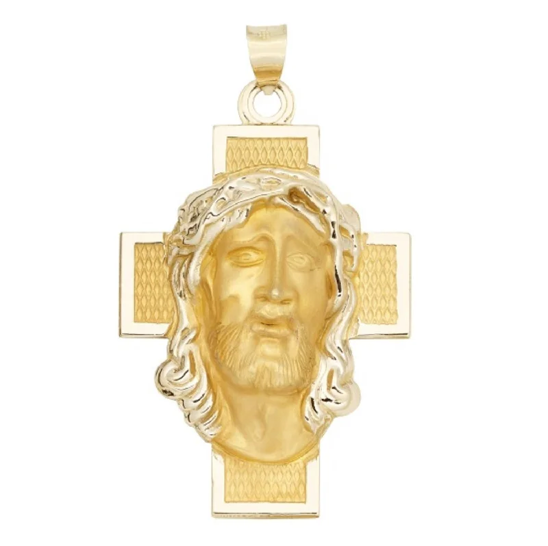 14KT Yellow Gold 48X28MM Jesus Christ Cross Medal Pendant. Chain Not Included