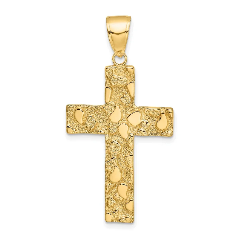 14KT Yellow Gold Nugget Cross Pendant. Chain Not Included