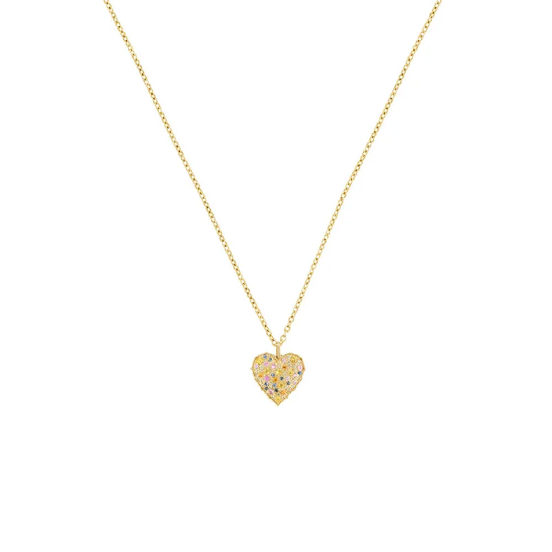 18 Karat Yellow gold Confetti Heart pendant with multi colored sapphires