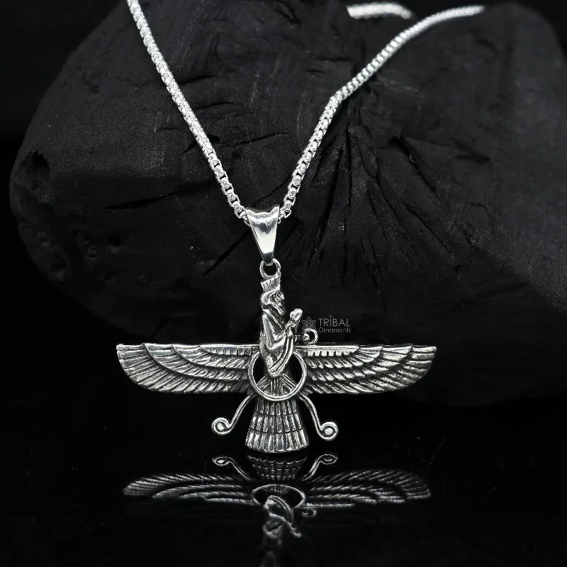 925 sterling silver Faravahar Ahura Mazda Handmade pendant Necklace, Ancient Persia Silver Men Jewelry, Mythology Mens Gift nsp636