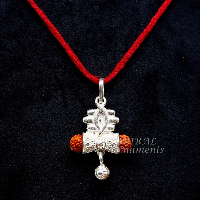 925 sterling silver handmade lord shiva pendant amazing damaru style rudraksha pendant for unisex best gifting jewelry from india nsp549