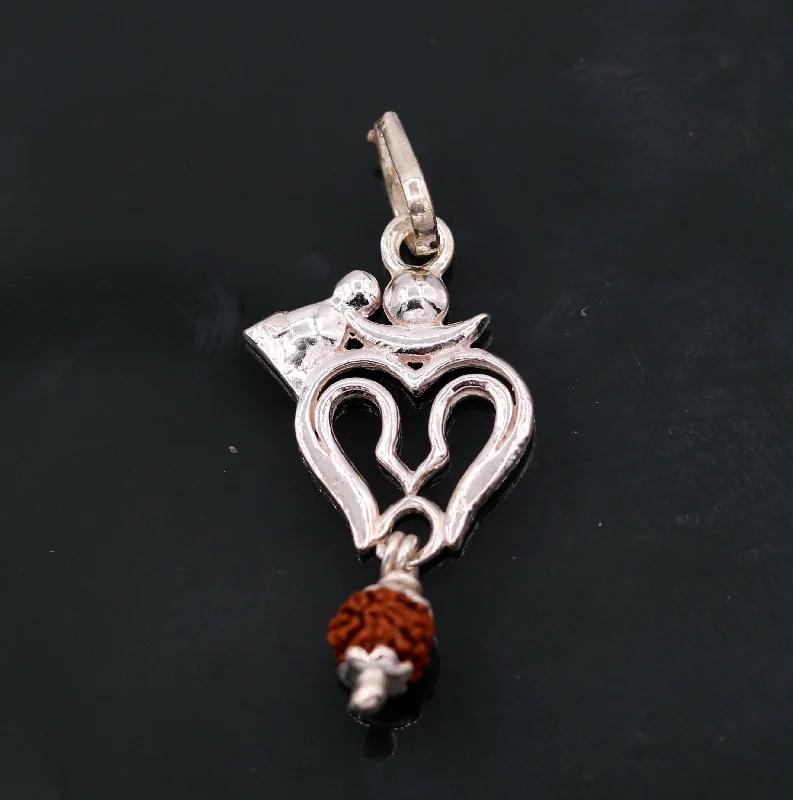 Amazing Lord shiva trident with real rudraksha beads solid silver pendant unisex jewelry tribal jewelry from Rajasthan india nsp94