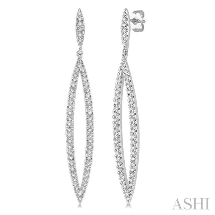 1/2 Ctw Round Cut Diamond Long Earrings in 14K White Gold