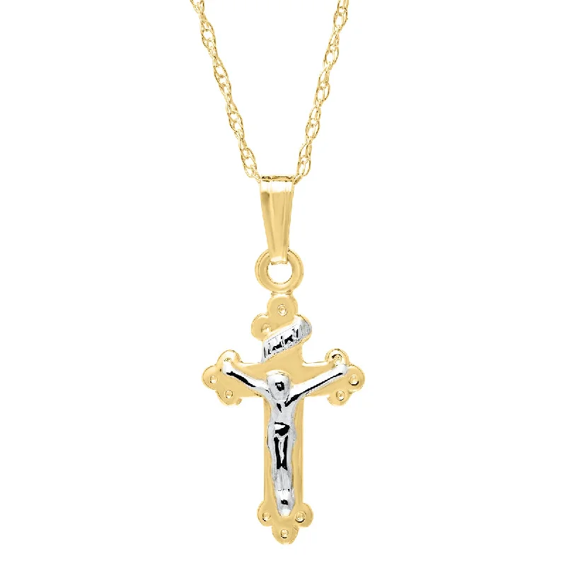 Kiddie Kraft 14KT White and Yellow Gold 15-inch Childrens Crucifix Cross Pendant