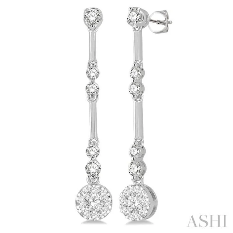 3/4 ctw Tri-Section Lovebright Round Cut Diamond Bar Link Earrings in 14K White Gold