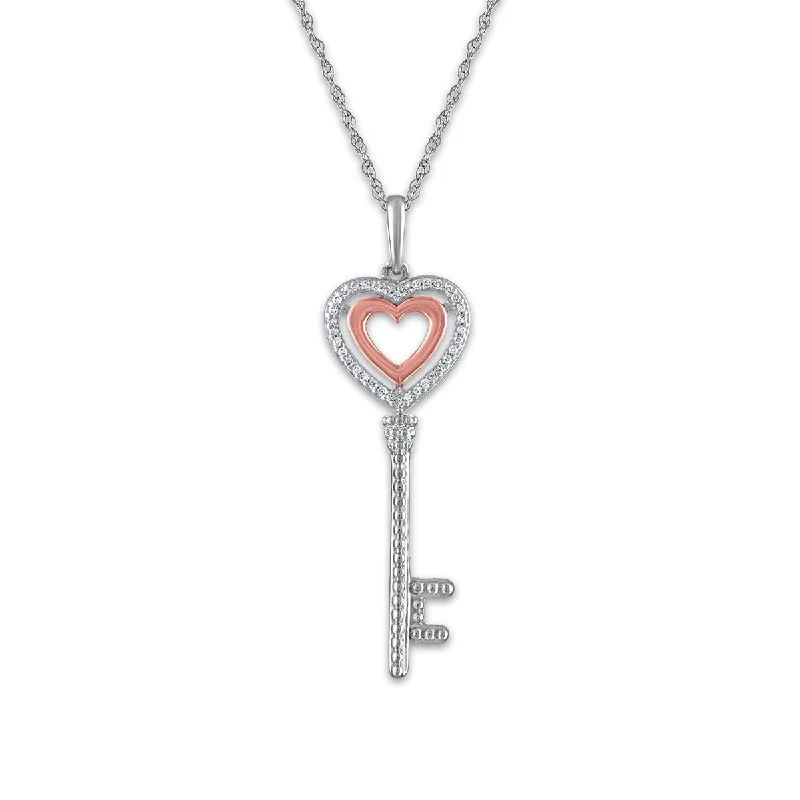 LoveSong 1/16 CTW Diamond Heart Key 18-inch Pendant in Sterling Silver