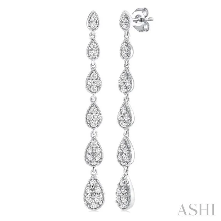 1/2 Ctw Graduated Pear Shape Round Cut Diamond Fashion Long Earring in 14K White Gold