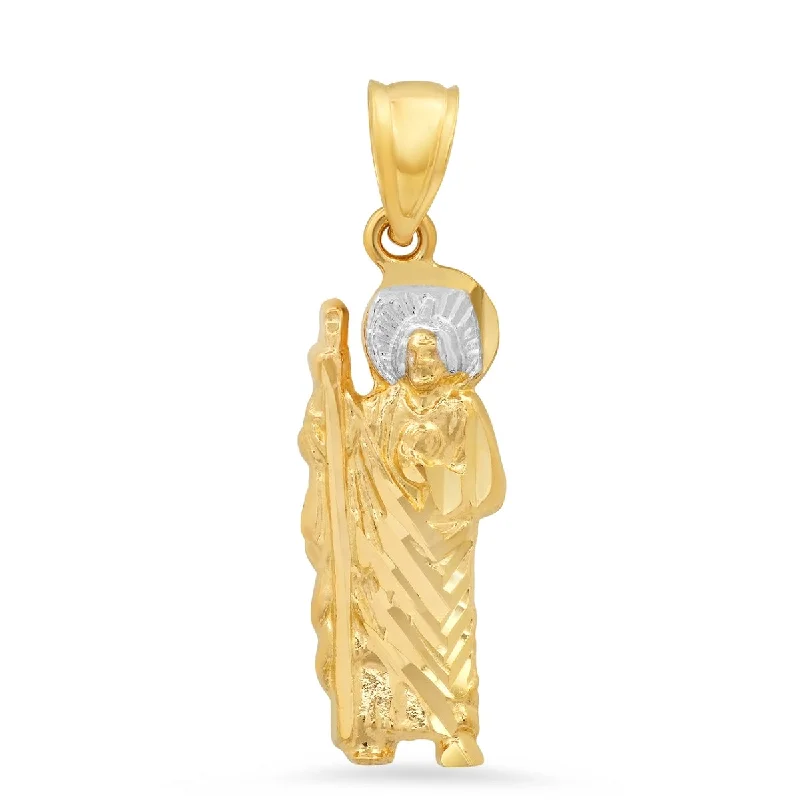 Roberto Martinez 14KT White and Yellow Gold 27X8MM Religious Saint Jude Pendant. Chain Not Included