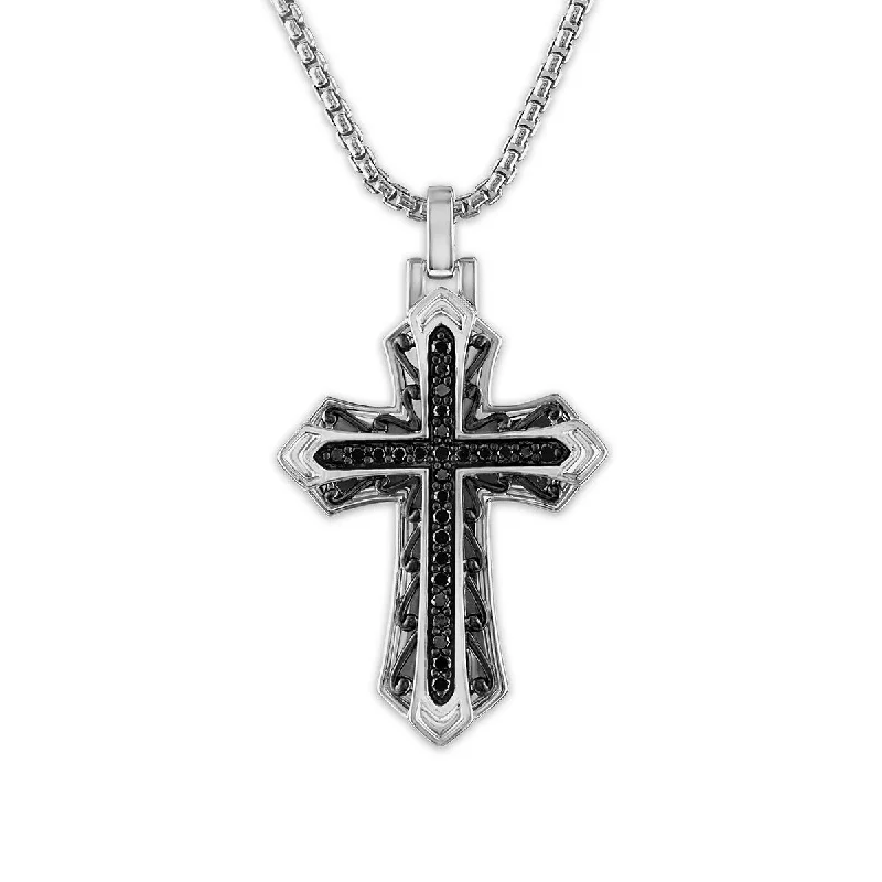 Sterling Silver 1/3 CTW Diamond 39X23MM 22-inch Cross Pendant