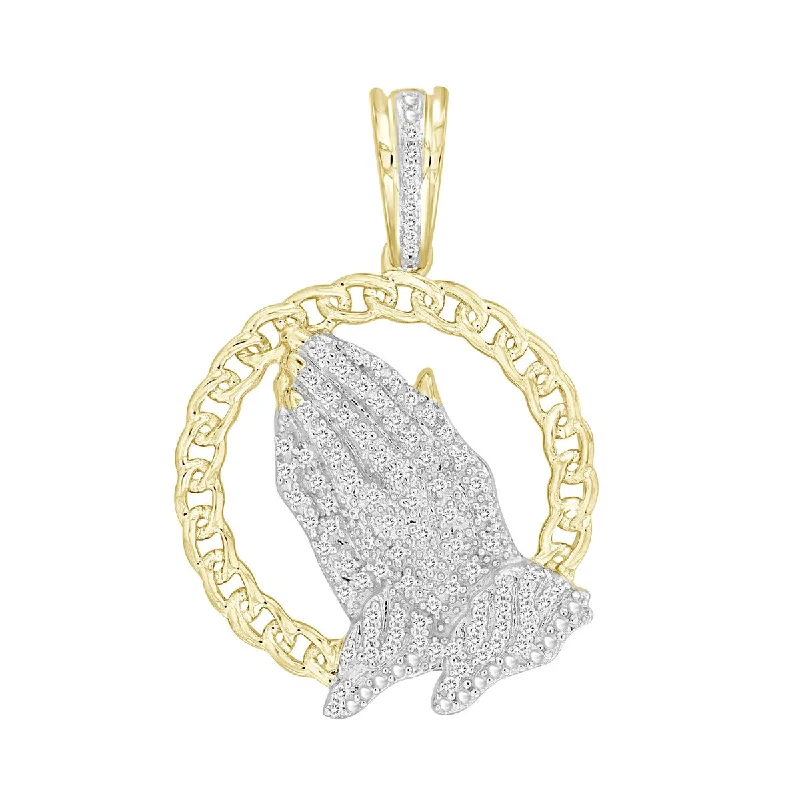 Titán by Adrian Gonzalez 10KT Yellow Gold 1/6 CTW Diamond 32X21MM Praying Hand Pendant. Chain Not Included