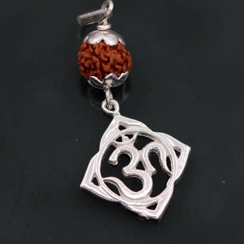 Vintage antique design solid silver handmade aum pendant with natural rudraksh beads pendant jewelry nsp91