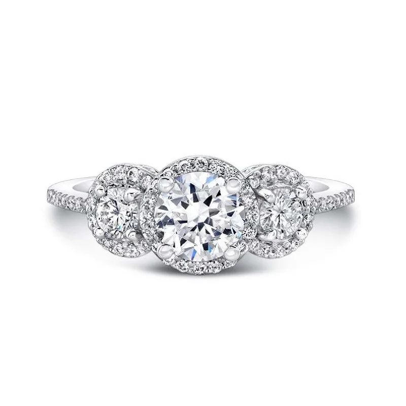 Forevermark White Gold Diamond Three Stone Halo Engagement Ring