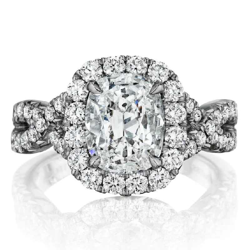 Henri Daussi White Gold Cushion Center Diamond Halo Engagement Ring