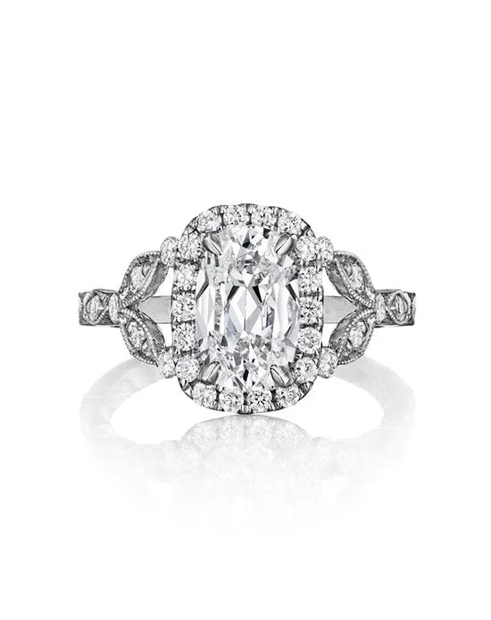 Henri Daussi White Gold Cushion Center Diamond Halo Engagement Ring