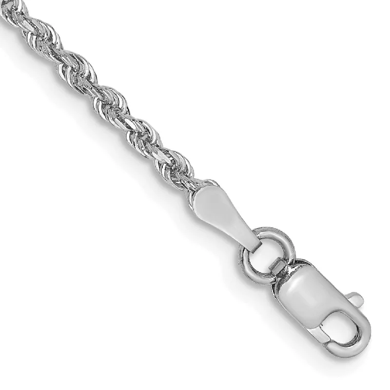 10KT White Gold 9-inch 2MM Diamond-cut Rope Anklet