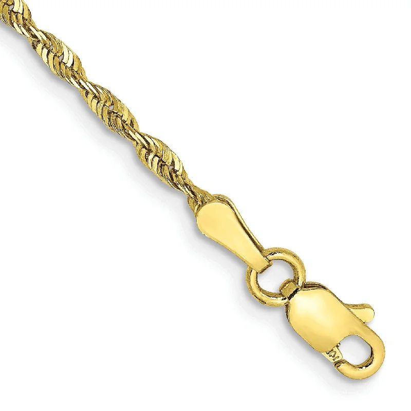 10KT Yellow Gold 10-inch 2MM Lobster Clasp Diamond-cut Rope Extra-Light Anklet