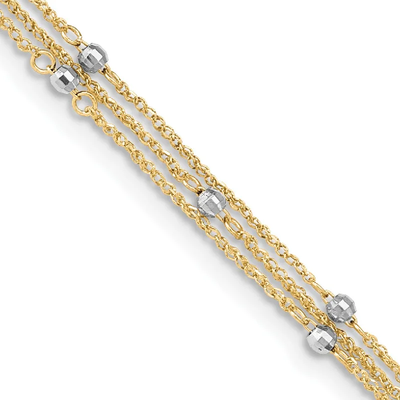 14KT White and Yellow Gold 9+1-inch extender Adjustable Anklet