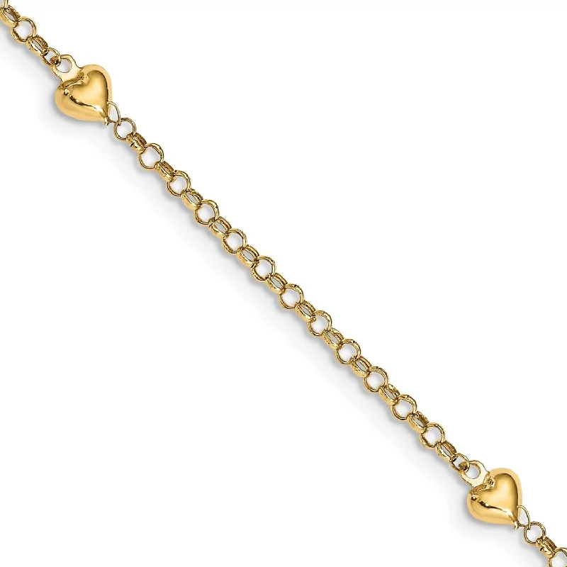 14KT Yellow Gold 10-inch 6MM Heart Anklet