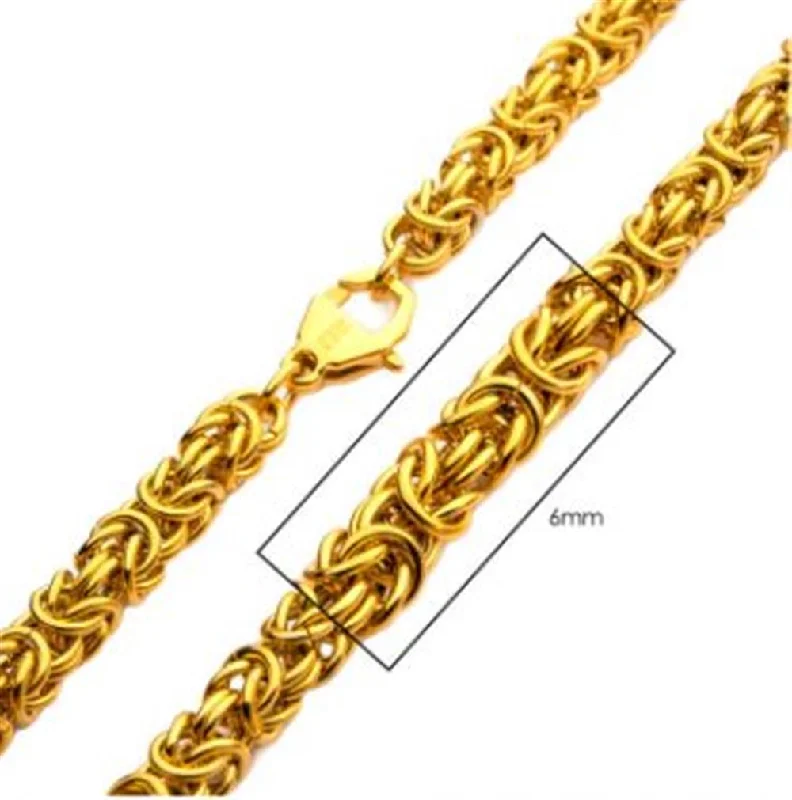 6mm 18K Gold Plated King Byzantine Chain | 22" | INOX