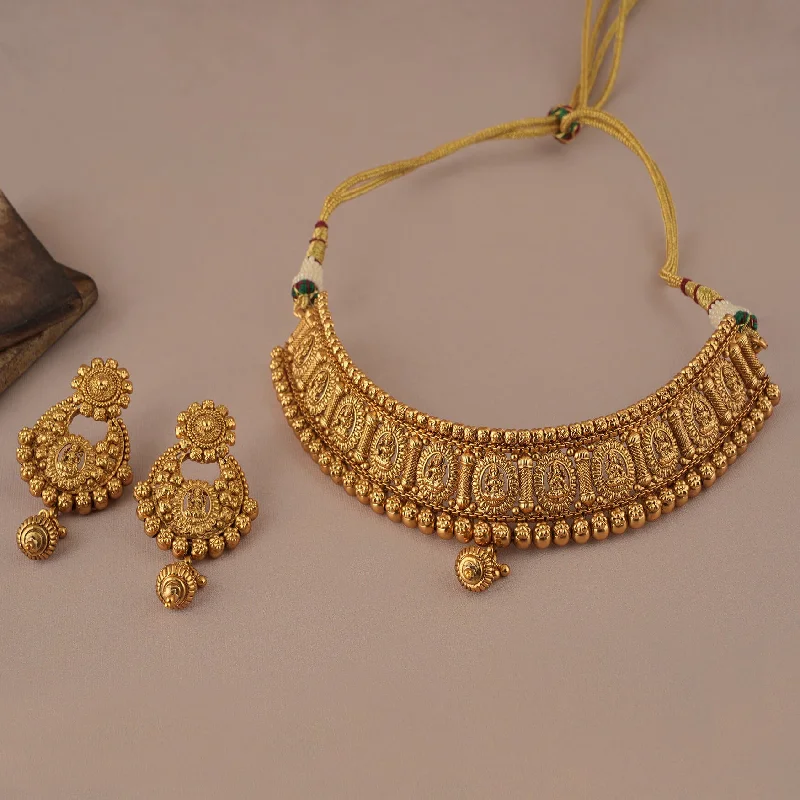 Antique gold plated temple choker necklace for  women I Temple Jewellery