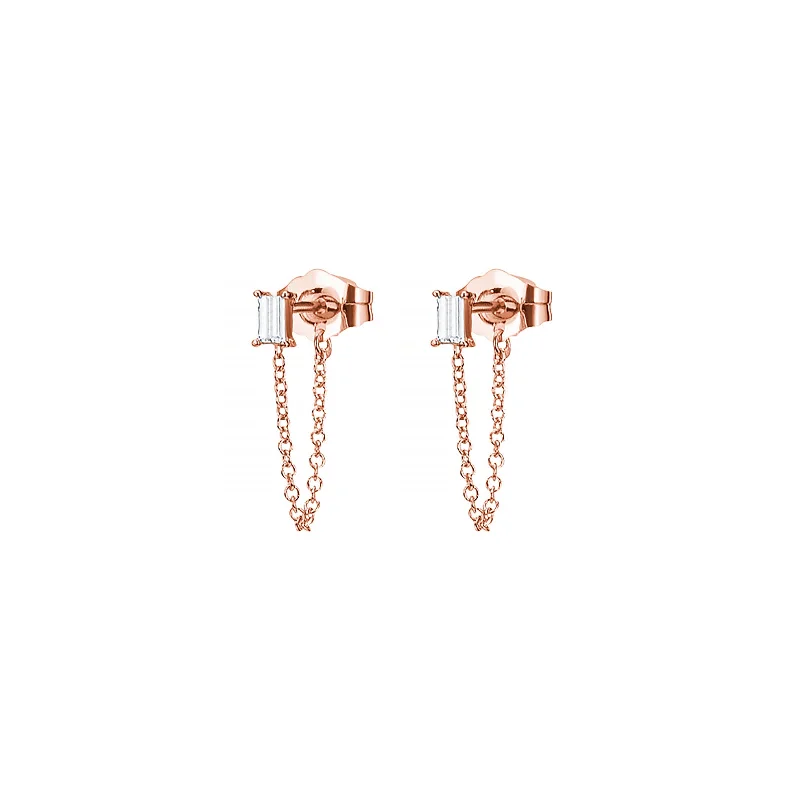 Baguette Diamond Chain Huggies - Rose Gold