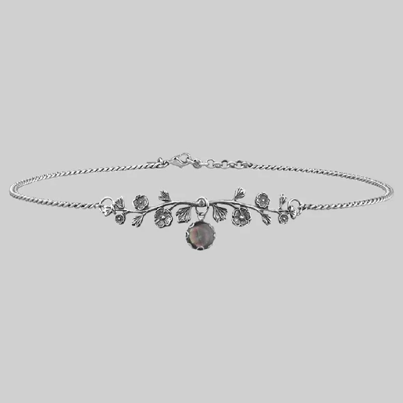 DARK BLOOM. Black Mother of Pearl Choker - Silver