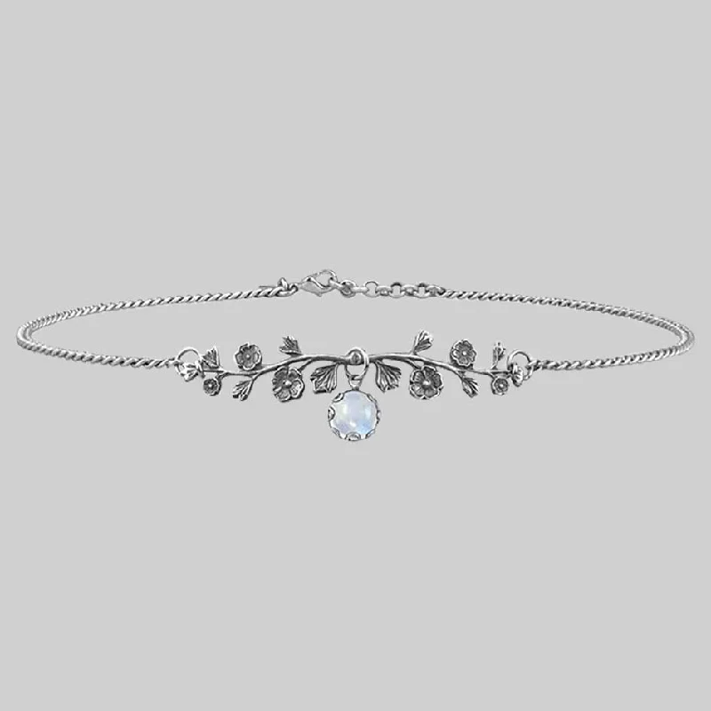 DARK BLOOM. Rainbow Moonstone Choker - Silver