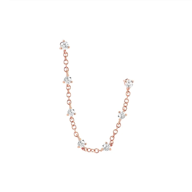 Double Stud Prong Set Chain Earring - Rose Gold