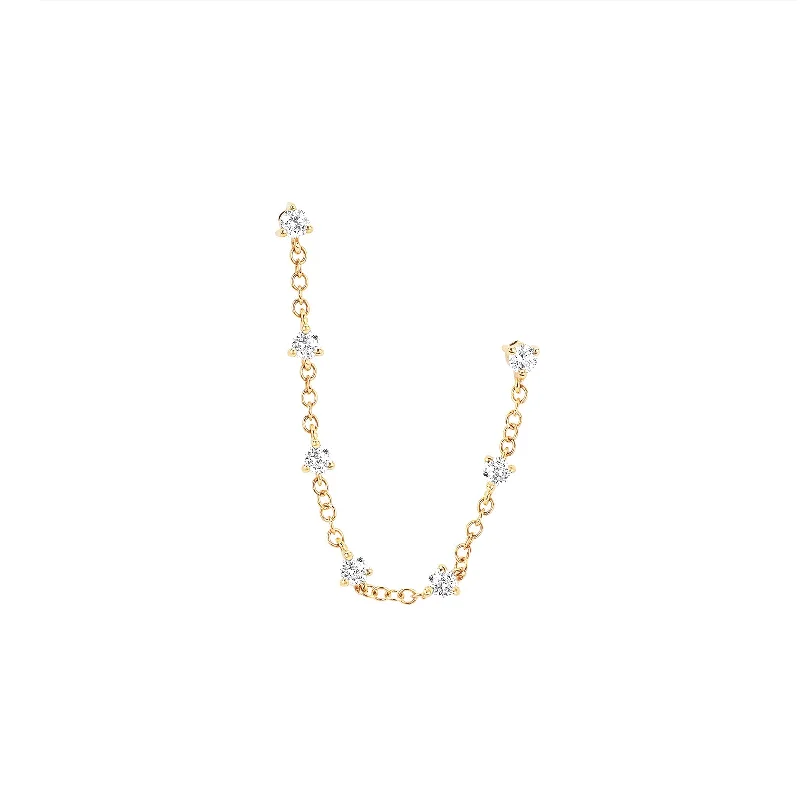 Double Stud Prong Set Chain Earring - Yellow Gold