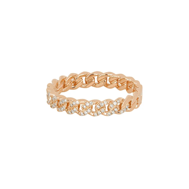 Mini Curb Chain Diamond Ring - Rose Gold