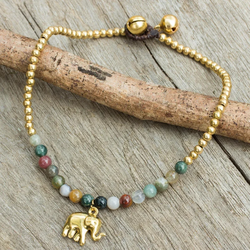 Elephant Agate Brass Beaded Anklet