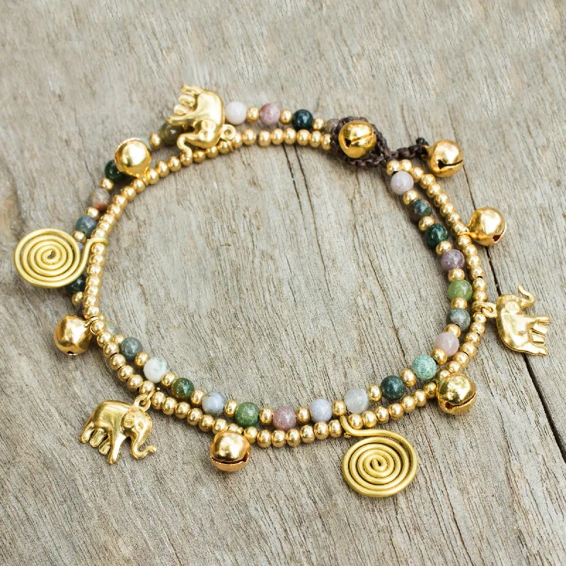 Elephant Bells Brass & Agate Anklet