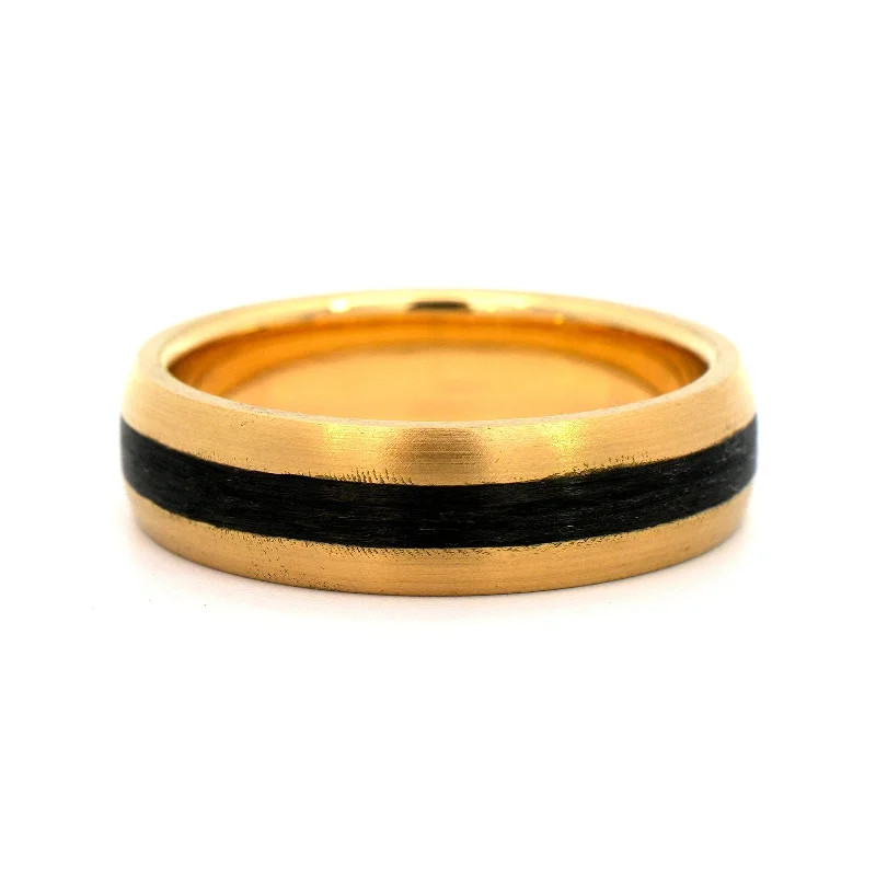 18K Yellow Gold Carbon Fiber Wedding Band