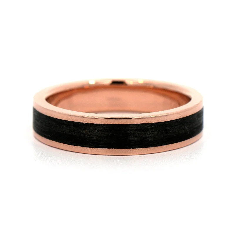 14K Rose Gold 5mm Comfort Fit Carbon Fiber Wedding Band