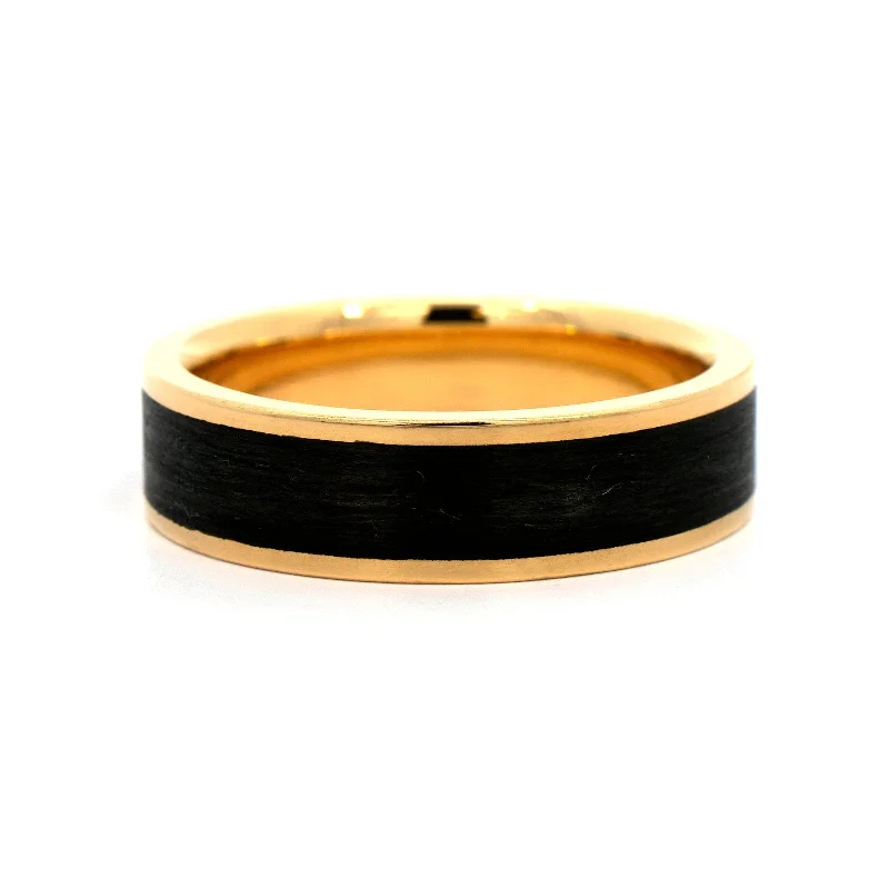 18K Yellow Gold 6mm Comfort Fit Carbon Fiber Wedding Band