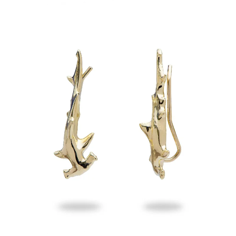 Hammerhead Shark Climber Earrings in Gold - 26mm