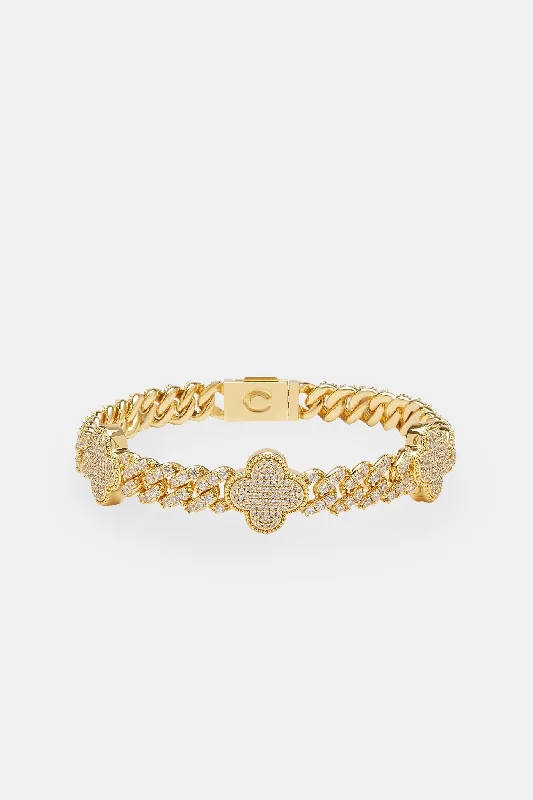 Iced Motif Cuban Bracelet - Gold - 8mm