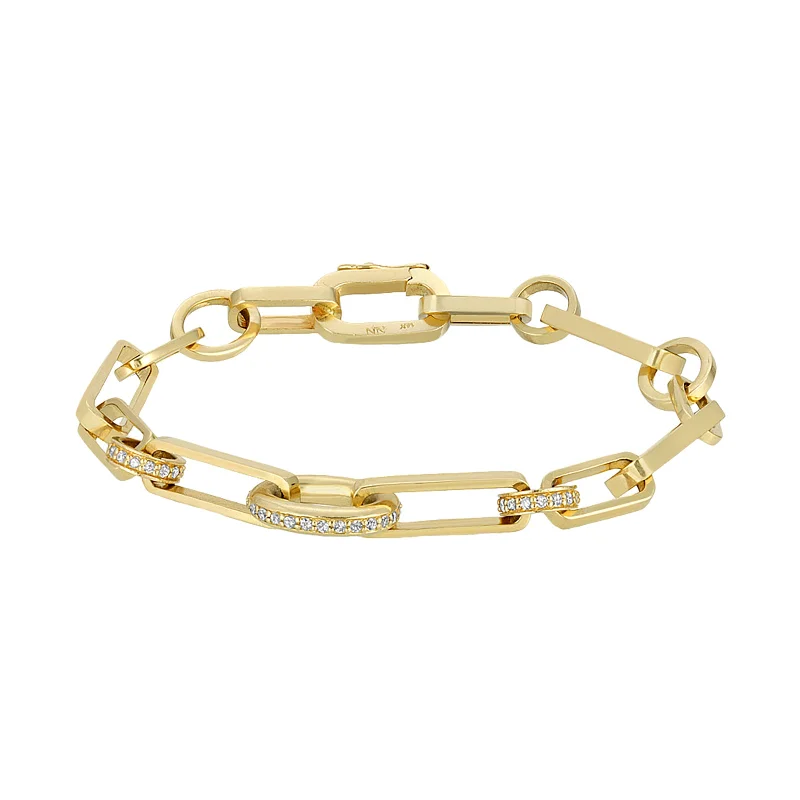 Gold Link Bracelet - Oval & Round Diamond