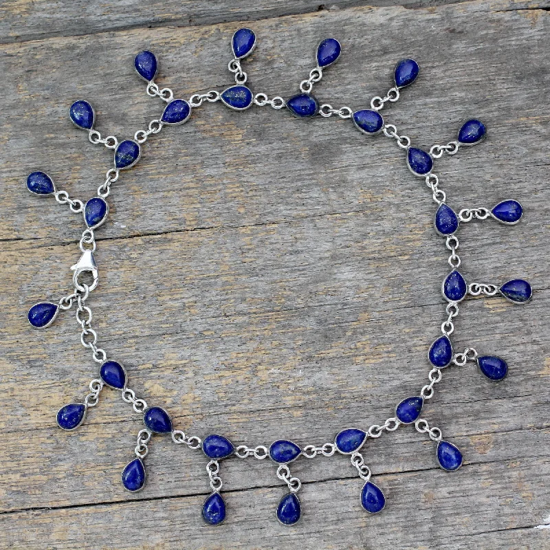 Royal Dewdrops Lapis Lazuli & Silver Anklet