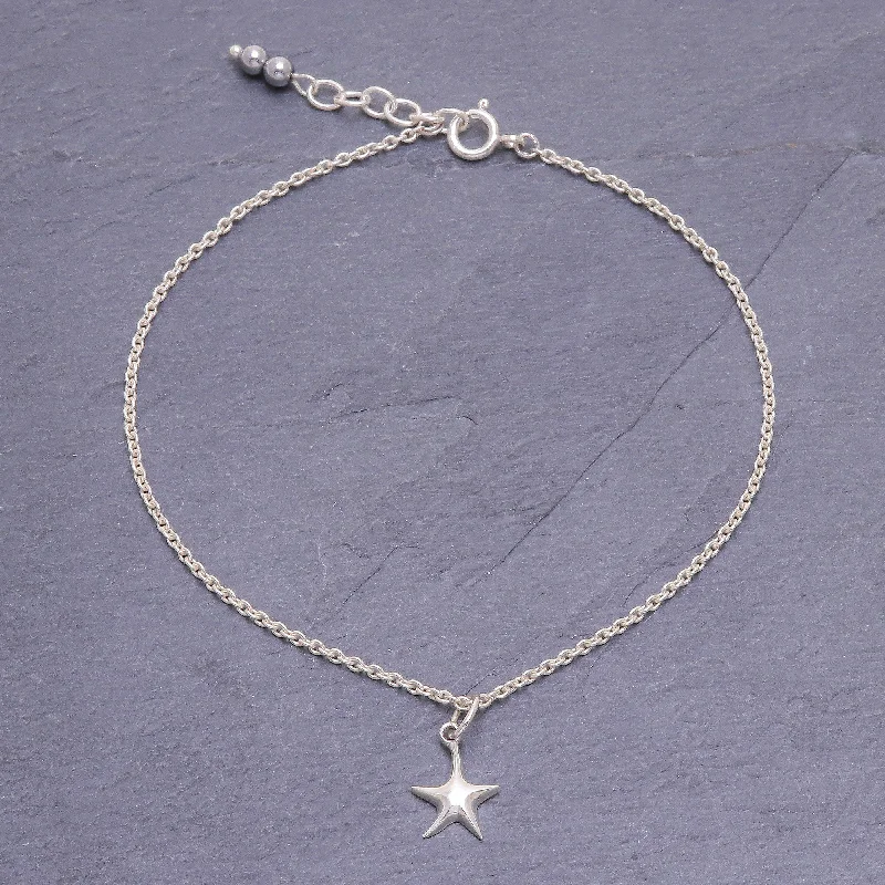 Sea Starfish Sterling Silver Starfish Hematite Ankle Bracelet