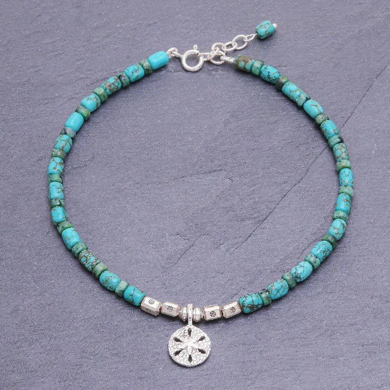 Sea to Sea Reconstituted Turquoise Beaded Sand Dollar Anklet