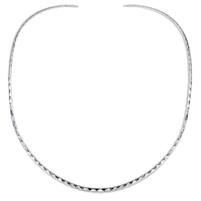 Simple Thin Boho Hammered Choker Necklace Sterling Silver 2MM Slider Collar