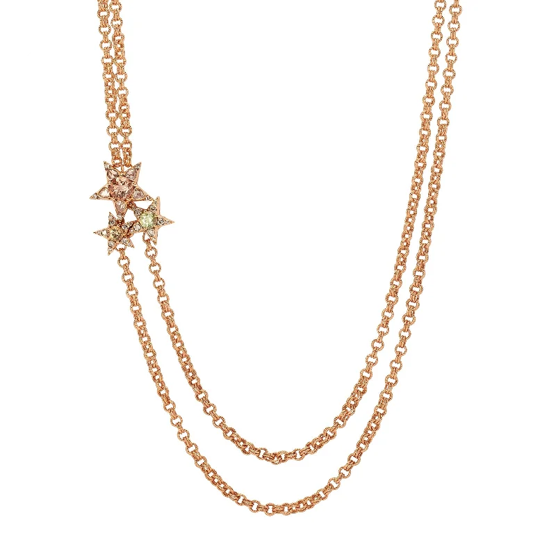 Istanbul Tourmaline Double Chain Necklace - Rose Gold