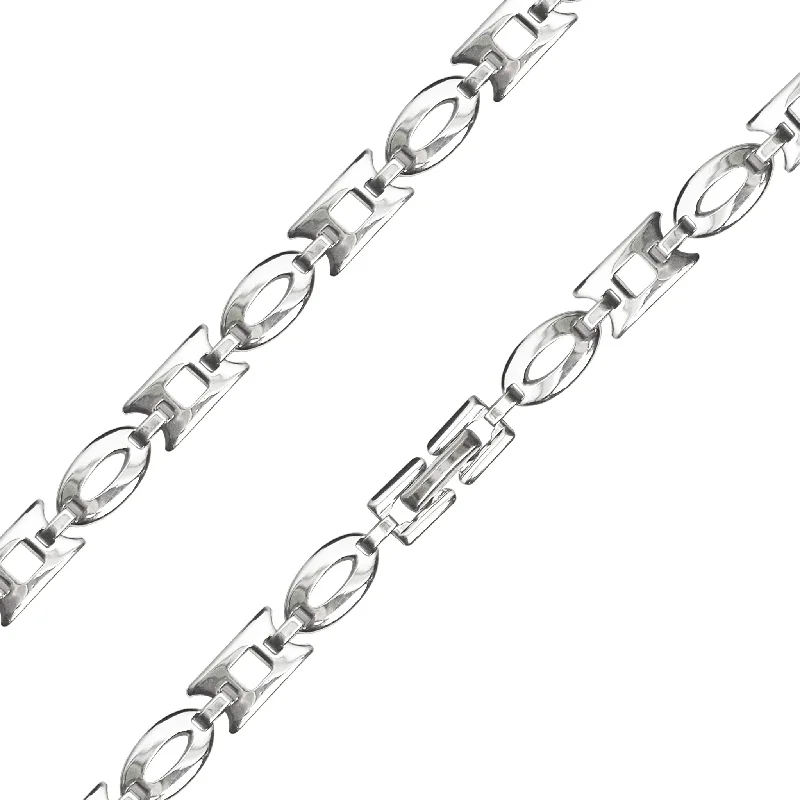 Stainless Steel Oval and Rectangle Fancy Chain Necklace / NCC0002