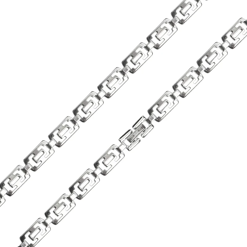 Stainless Steel Rectangle Cutout Fancy Chain Necklace / NCC0004